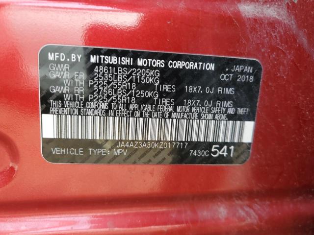 2019 MITSUBISHI OUTLANDER - JA4AZ3A30KZ017717