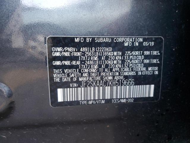2019 SUBARU FORESTER JF2SKAAC7KH519666
