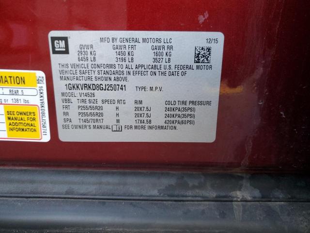 2016 GMC ACADIA SLT 1GKKVRKD8GJ250741