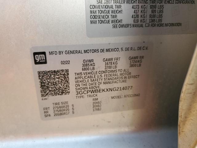 2022 CHEVROLET SILVERADO - 3GCPWBEKXNG214077