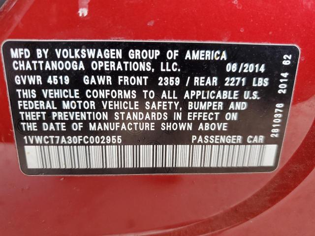 2015 VOLKSWAGEN PASSAT SEL 1VWCT7A30FC002955