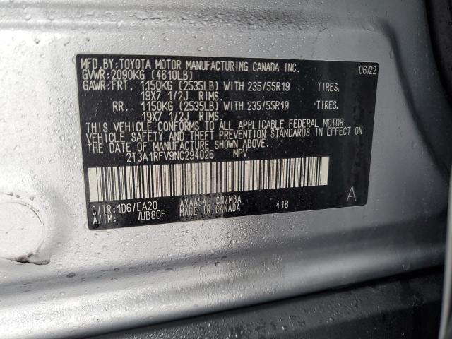 2022 TOYOTA 025FD25 2T3A1RFV9NC294026
