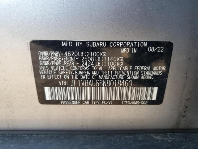 2022 SUBARU WRX GT JF1VBAU68N8018460