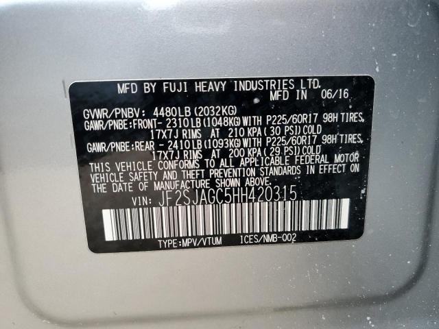 2017 SUBARU FORESTER 2 - JF2SJAGC5HH420315