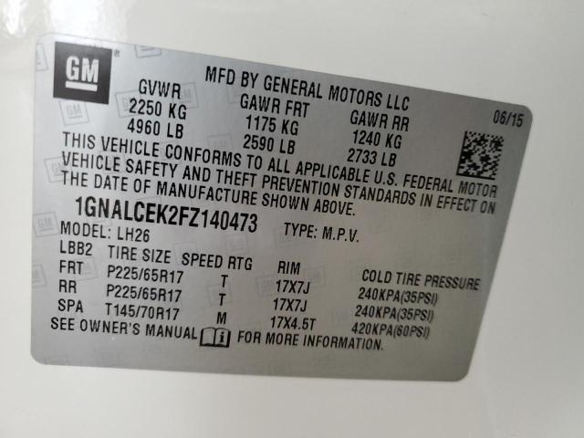2015 CHEVROLET EQUINOX LT - 1GNALCEK2FZ140473