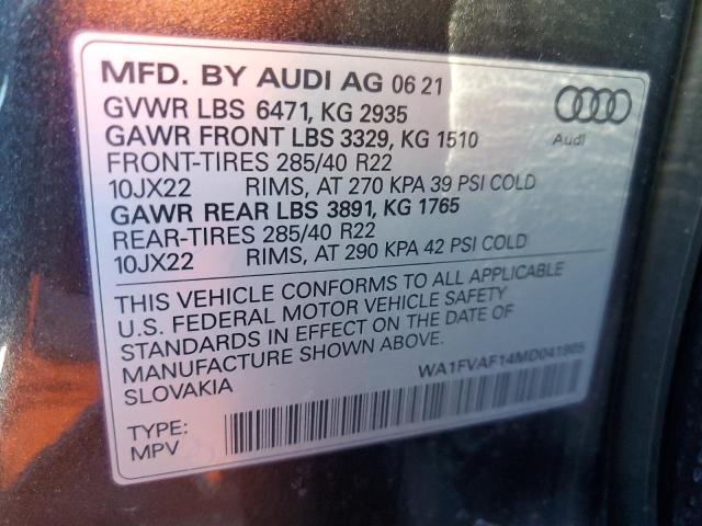2021 AUDI Q8 PRESTIG WA1FVAF14MD041905