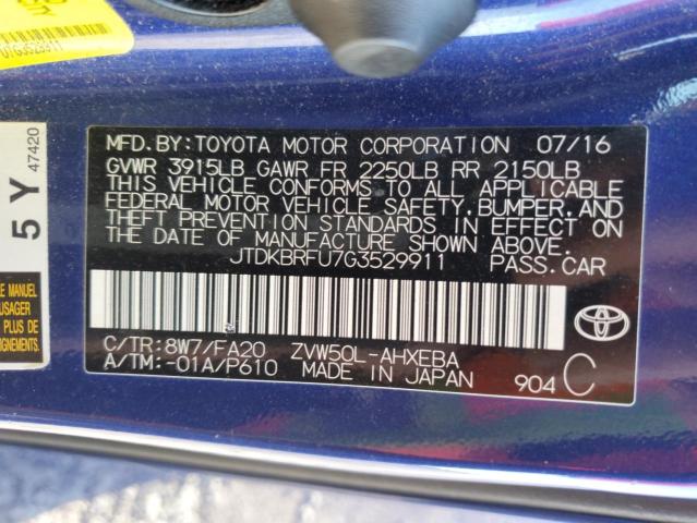 2016 TOYOTA PRIUS - JTDKBRFU7G3529911