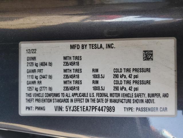 2023 TESLA MODEL 3 5YJ3E1EA7PF447989