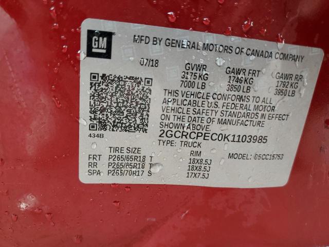2019 CHEVROLET SILVERADO - 2GCRCPEC0K1103985