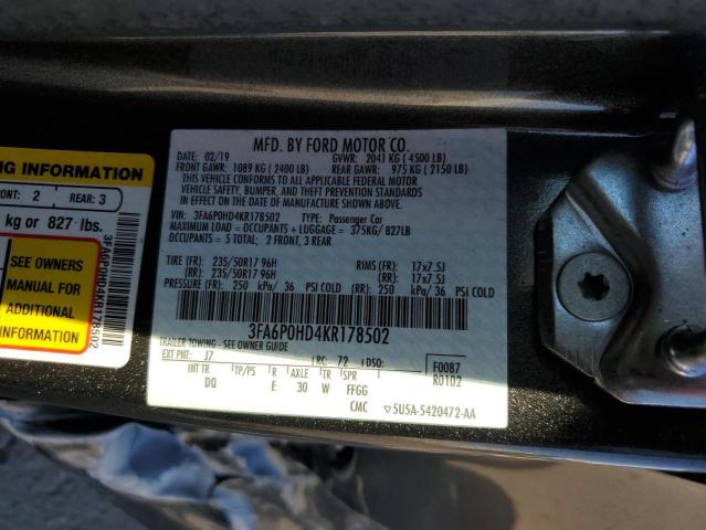 2019 FORD FUSION SE - 3FA6P0HD4KR178502