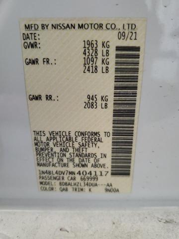 2021 NISSAN ALTIMA SV - 1N4BL4DV7MN404117