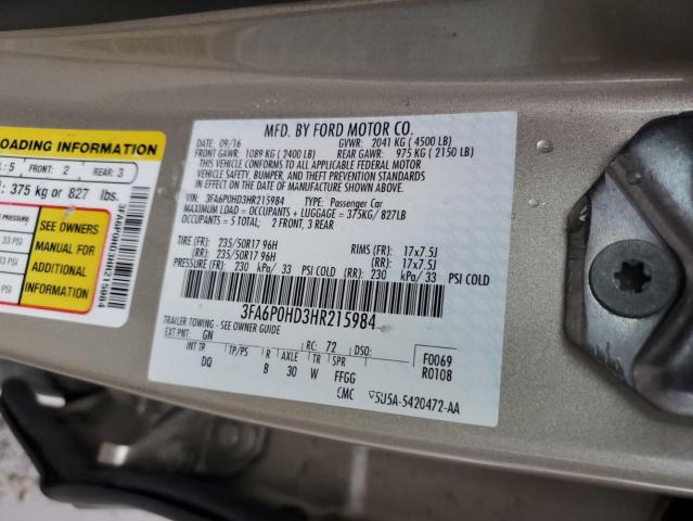 2017 FORD FUSION SE - 3FA6P0HD3HR215984