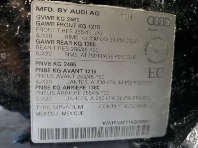 2019 AUDI Q5 TECHNIK WA1FNAFY1K2026607