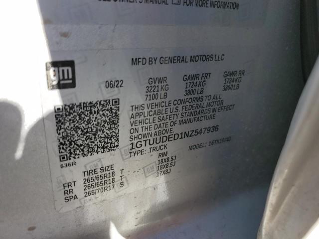2022 GMC SIERRA K15 - 1GTUUDED1NZ547936