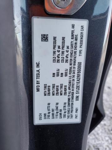 2024 TESLA MODEL 3 - 5YJ3E1EA2RF860860