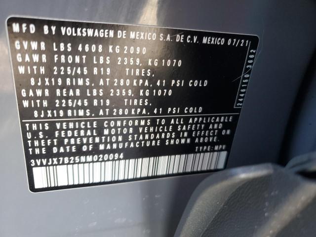 2022 VOLKSWAGEN TAOS SEL 3VVJX7B25NM020094