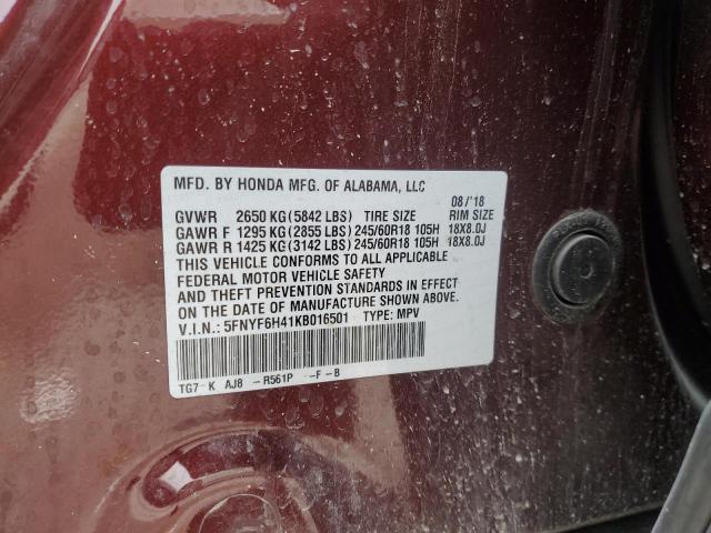 5FNYF6H41KB016501 2019 HONDA PILOT