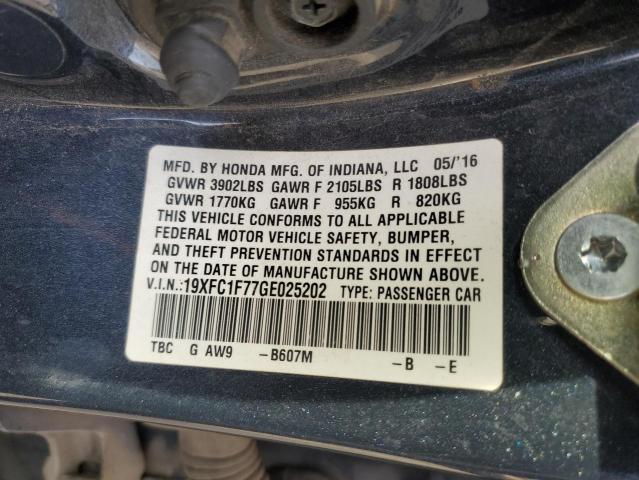2016 HONDA CIVIC EXL 19XFC1F77GE025202