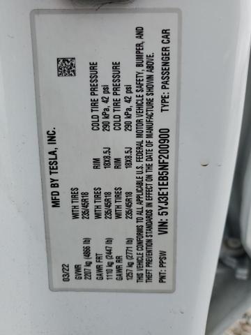 2022 TESLA MODEL 3 - 5YJ3E1EB5NF200900