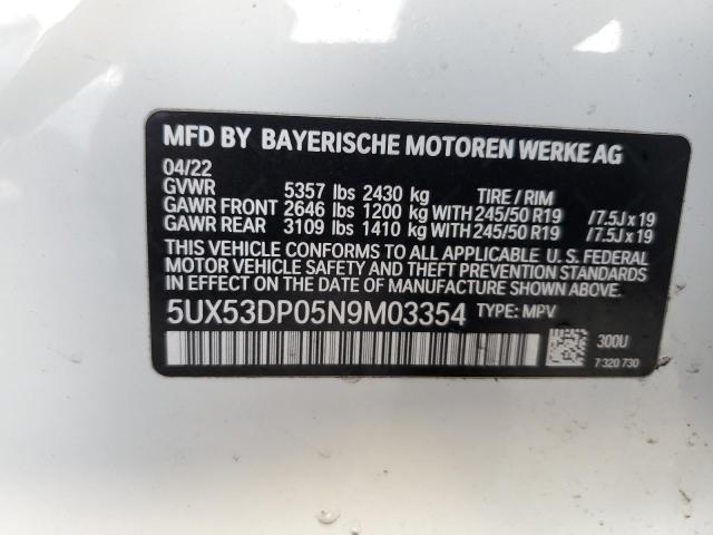 2022 BMW X3 XDRIVE3 5UX53DP05N9M03354