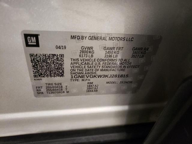 2019 CHEVROLET TRAVERSE L 1GNEVGKW3KJ281815