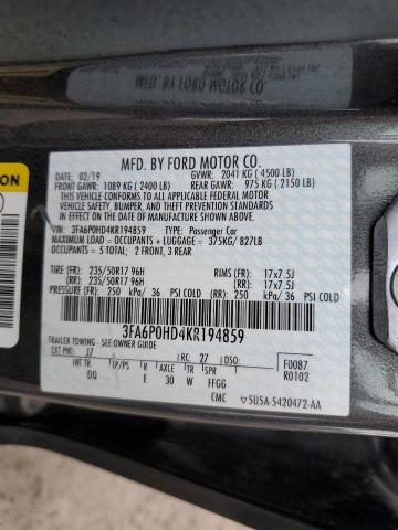 2019 FORD FUSION SE - 3FA6P0HD4KR194859