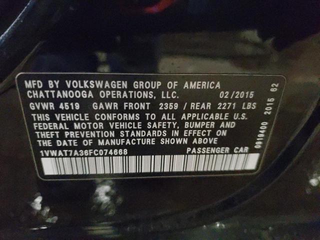 2015 VOLKSWAGEN PASSAT S - 1VWAT7A36FC074668
