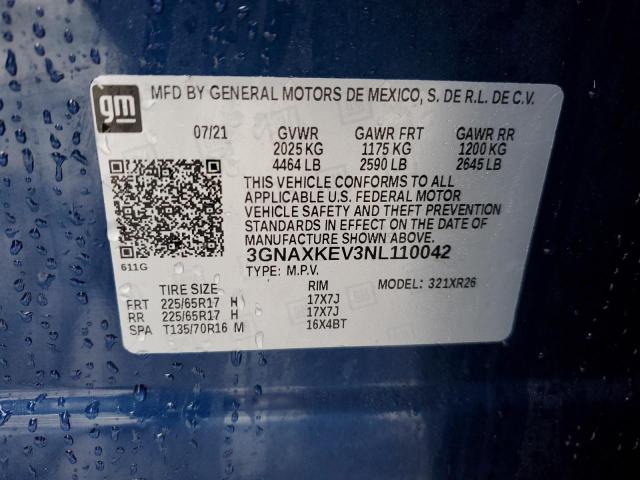 2022 CHEVROLET EQUINOX LT - 3GNAXKEV3NL110042