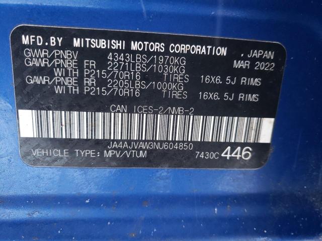 2022 MITSUBISHI RVR SE JA4AJVAW3NU604850