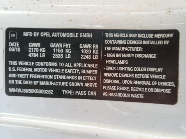 2019 BUICK CASCADA SP W04WJ3N50KG300252