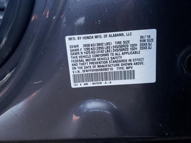 2019 HONDA PILOT ELIT - 5FNYF6H0XKB090710