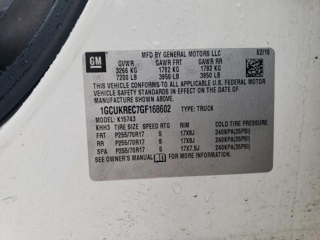 2016 CHEVROLET SILVERADO - 1GCUKREC7GF168602
