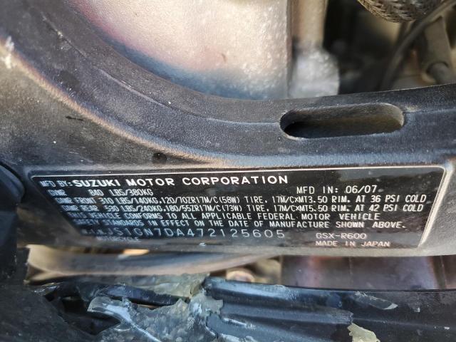 2007 SUZUKI GSX-R600 JS1GN7DA472125605