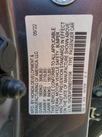 2022 HONDA INSIGHT EX 19XZE4F50NE015194