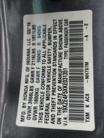 2019 HONDA INSIGHT EX 19XZE4F5XKE031351