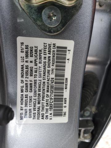 2016 HONDA CIVIC EXL - 19XFC1F71GE007424