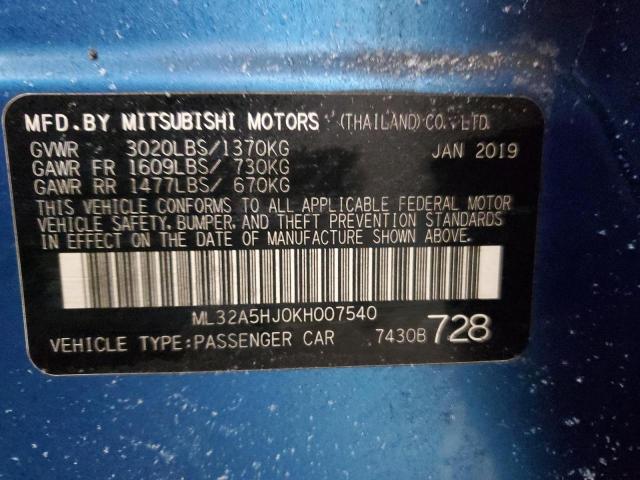 2019 MITSUBISHI MIRAGE LE ML32A5HJ0KH007540