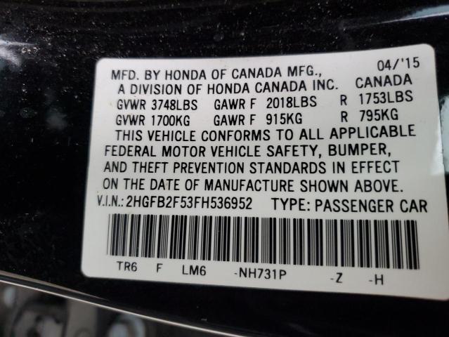 2015 HONDA CIVIC LX - 2HGFB2F53FH536952