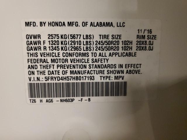 2017 ACURA MDX TECHNO - 5FRYD4H57HB017193