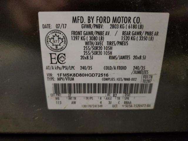 2017 FORD EXPLORER X - 1FM5K8D80HGD72516