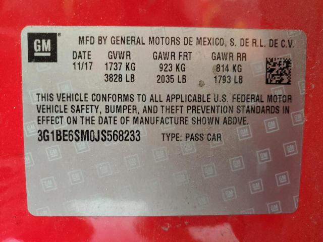 2018 CHEVROLET CRUZE LT 3G1BE6SM0JS568233