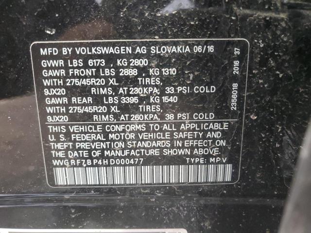 2017 VOLKSWAGEN TOUAREG WO WVGRF7BP4HD000477