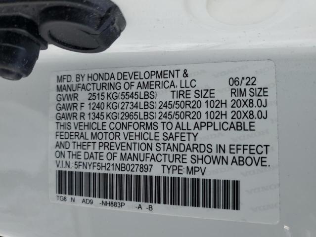 2022 HONDA PILOT SE 5FNYF5H21NB027897