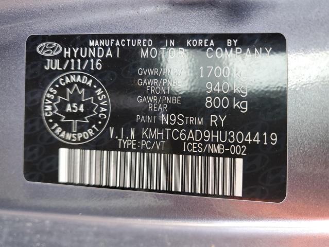 2017 HYUNDAI VELOSTER KMHTC6AD9HU304419