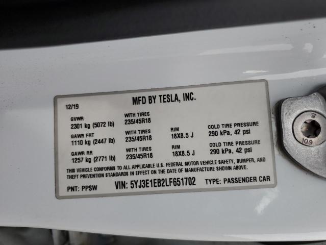 2020 TESLA MODEL 3 5YJ3E1EB2LF651702