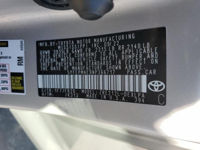 2022 TOYOTA COROLLA LE - 5YFEPMAE9NP366717