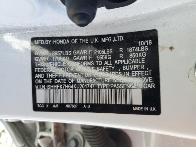2019 HONDA CIVIC EX SHHFK7H64KU201747