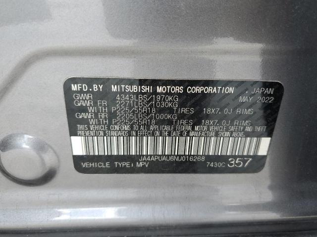 2022 MITSUBISHI OUTLANDER - JA4APUAU6NU016268