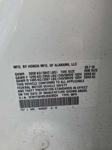 2018 HONDA PILOT TOUR - 5FNYF6H99JB028034
