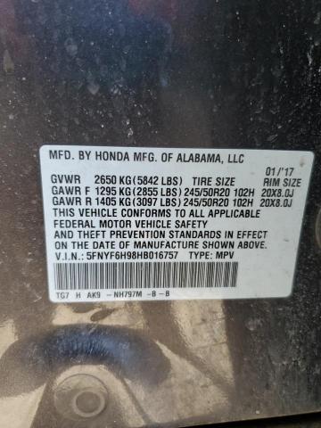 2017 HONDA PILOT TOUR - 5FNYF6H98HB016757